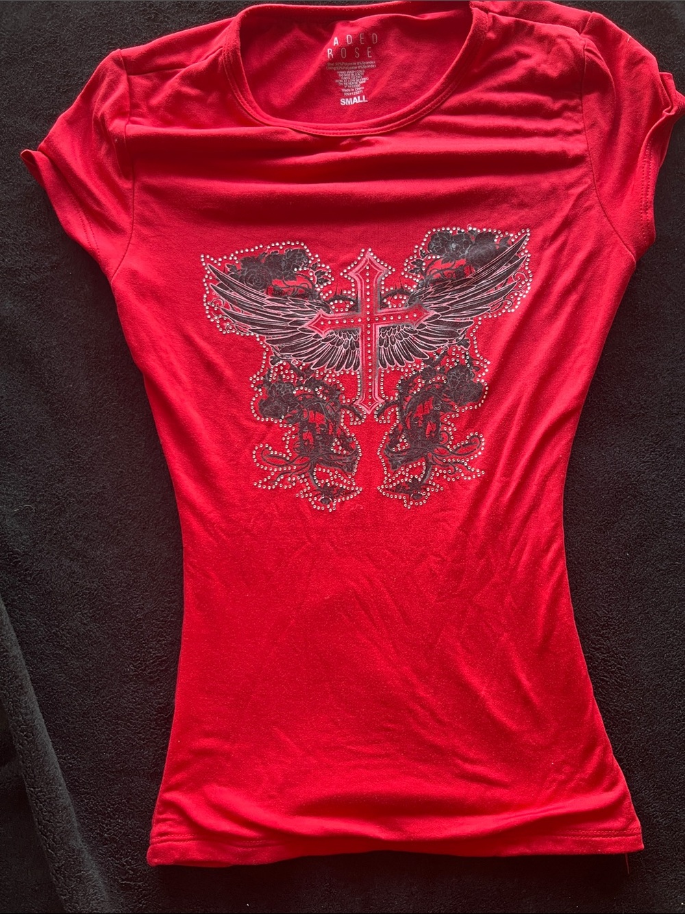 Womens Red Graphic Cross Wing Tee